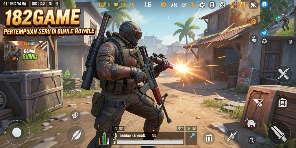 Gameplay seru 182GAME dalam pertempuran Battle Royale.