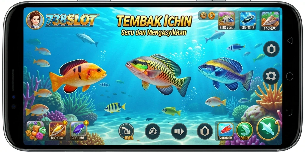 Tangkapan screenshot gameplay 738SLOT yang menampilkan aksi menembak ikan.