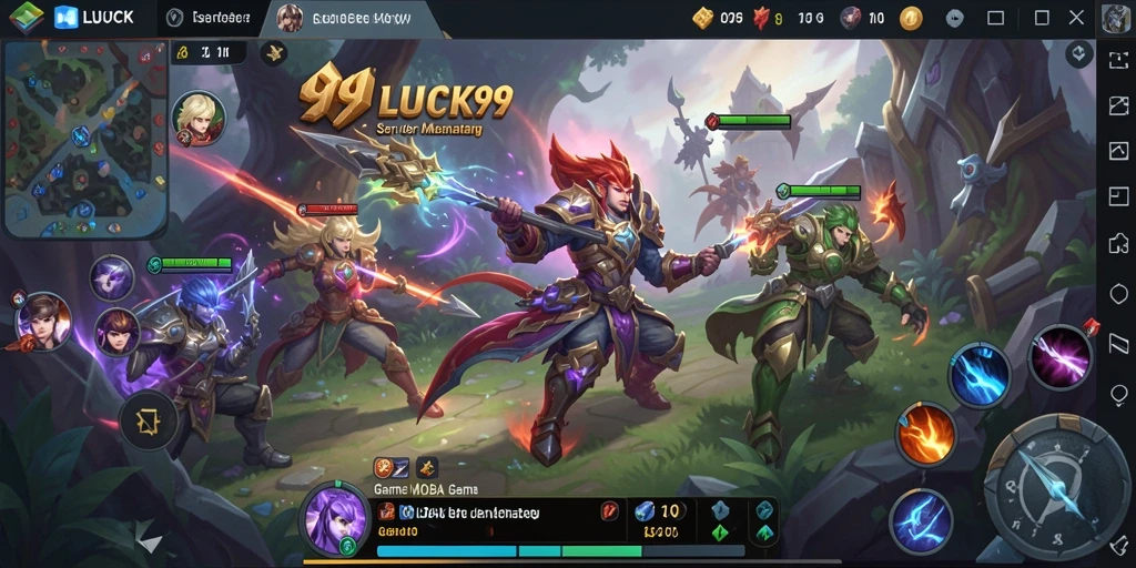 Screenshot gameplay 99LUCK99 dengan aksi pertempuran MOBA yang seru.