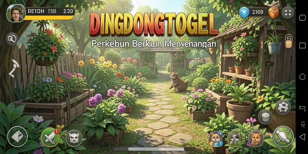 Screenshot DINGDONGTOGEL menunjukkan kebun yang subur dengan berbagai tanaman.