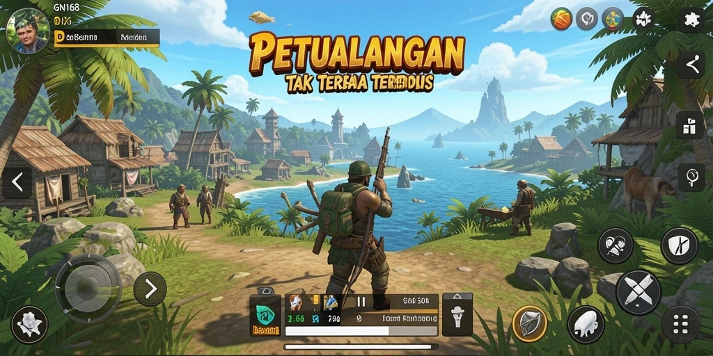 Screenshot gameplay GN168 yang menunjukkan eksplorasi dunia terbuka.