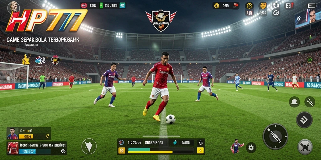 Screenshot gameplay HP777 dengan aksi sepak bola yang intens.