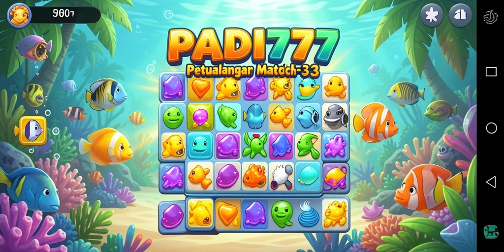 Tampilan gameplay PADI777 dengan susunan batu berwarna-warni yang menyenangkan.