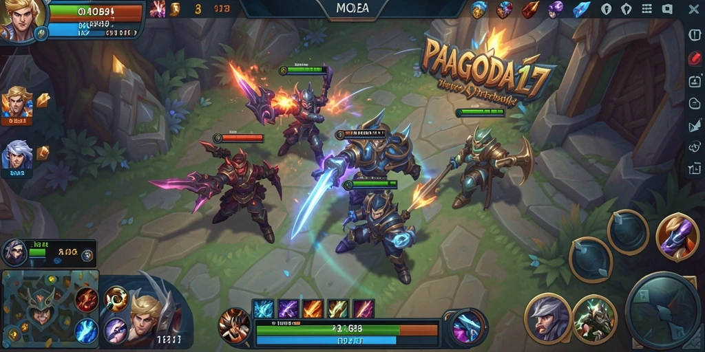 Tampilan gameplay seru di arena pertempuran MOBA.
